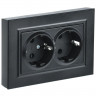 Розетка двойная с заземлением с защитными шторками 16А в сборе IEK Brite РСш12-3-БрЧ черная