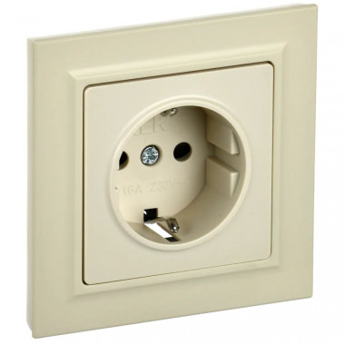 Розетка с заземлением с защитными шторками 16А в сборе IEK Brite РСР14-1-0-БрКр бежевая — Multielectrika