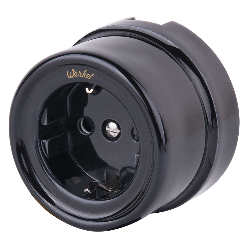 Розетка с заземлением и шторками (черный) Ретро WL18-03-02 фото 1 — Multielectrika