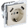 Розетка с заземлением с защитными шторками 16А с USB A+A 5В 2,1А IEK Brite РЮш10-1-БрКр бежевая