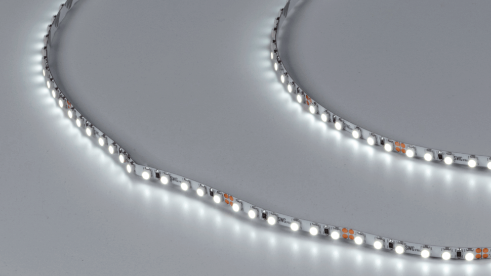 Лента светодиодная SWG pro, 5mm, SMD 3528, 120 LED/м, 9,6 Вт/м, 24В, IP20, Холодный белый фото 1 — Multielectrika