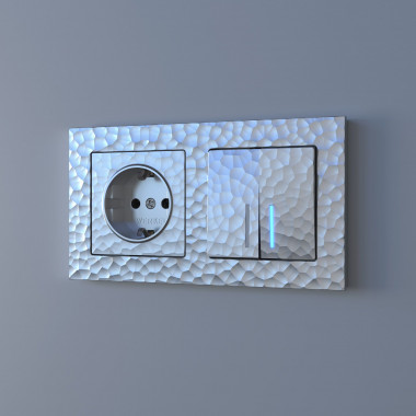 Выключатель двухклавишный проходной с подсветкой (Hammaer серебряный) W1222106 &mdash; Multielectrika