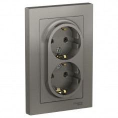 Розетка двойная Schneider Electric Atlas Design в сборе, сталь &mdash; Multielectrika