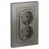 Розетка двойная Schneider Electric Atlas Design в сборе, сталь
