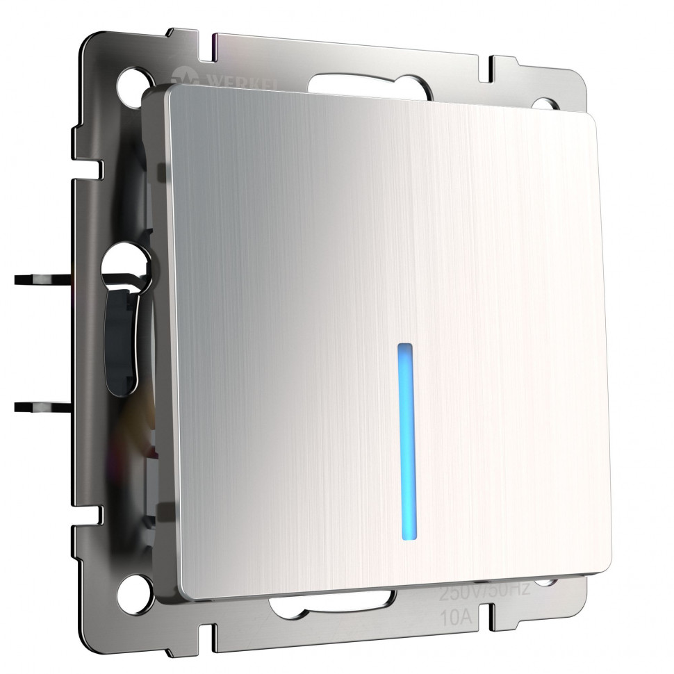 Выключатель одноклавишный проходной с подсветкой глянцевый никель W1112102 фото 1 &mdash; Multielectrika