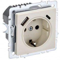 Розетка с заземлением с защитными шторками 16А с USB A+C 18Вт IEK Brite РЮш11-1-БрКр бежевая &mdash; Multielectrika