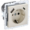Розетка с заземлением с защитными шторками 16А с USB A+C 18Вт IEK Brite РЮш11-1-БрКр бежевая