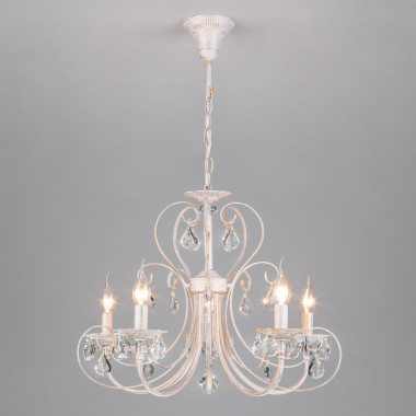 Люстра с хрусталем в классическом стиле 3305/5 белый с золотом / прозрачный хрусталь — Multielectrika