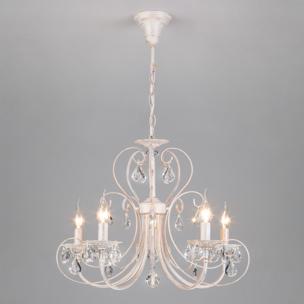 Люстра с хрусталем в классическом стиле 3305/5 белый с золотом / прозрачный хрусталь фото 1 — Multielectrika