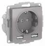 Розетка силовая+USB Schneider Electric Atlas Design алюминий