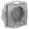 Розетка силовая+USB Schneider Electric Atlas Design алюминий