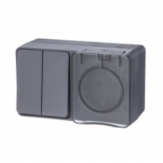 Блок: розетка со шторками 16А 250B, выключатель 2-клавишный 10А Schneider Electric AtlasDesign Profi54, антрацит ATN544074 &mdash; Multielectrika