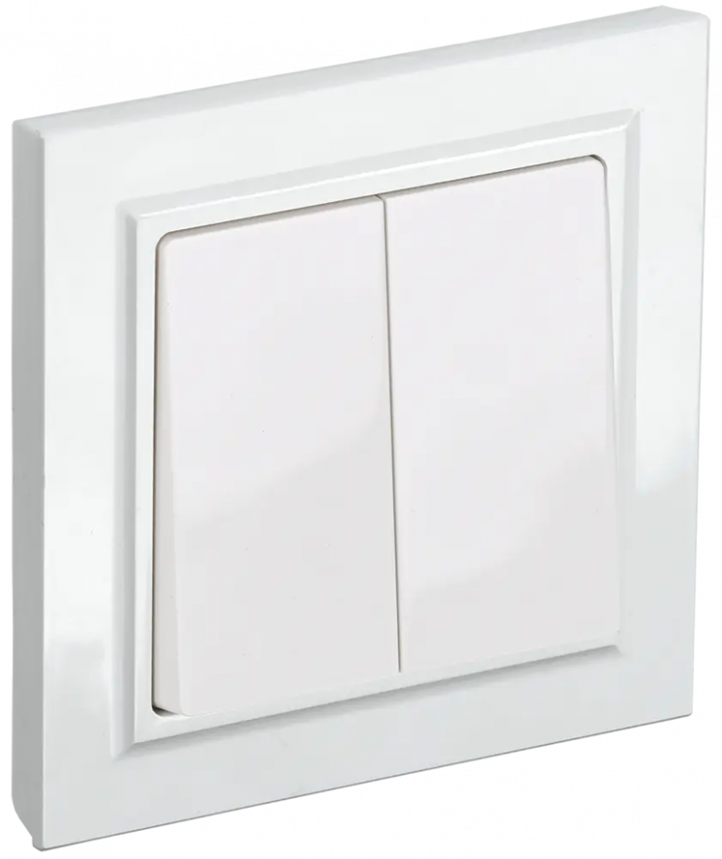 Выключатель двухклавишный 10А в сборе IEK Brite ВСР10-2-0-БрБ белый фото 1 — Multielectrika