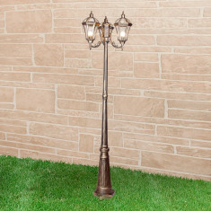 Уличный трехрожковый светильник на столбе IP44 Capella F/3 черное золото &mdash; Multielectrika