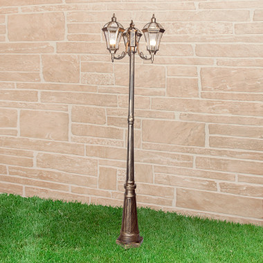 Уличный трехрожковый светильник на столбе IP44 Capella F/3 черное золото — Multielectrika