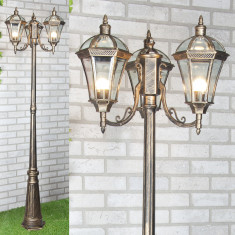 Уличный трехрожковый светильник на столбе IP44 Capella F/3 черное золото &mdash; Multielectrika