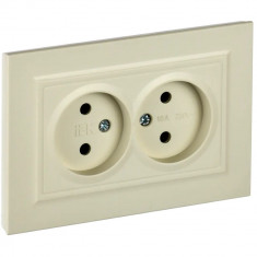 Розетка двойная без заземления без защитных шторок 10А в сборе IEK Brite РС12-2-БрКр бежевая &mdash; Multielectrika