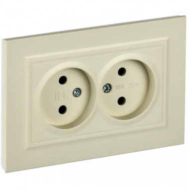 Розетка двойная без заземления без защитных шторок 10А в сборе IEK Brite РС12-2-БрКр бежевая — Multielectrika