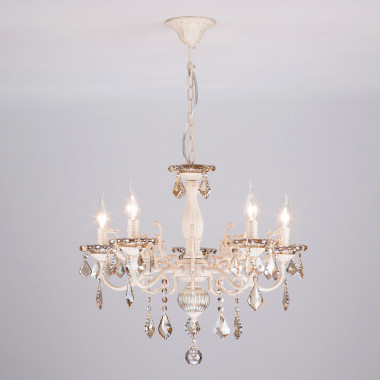 Подвесная люстра с хрусталем в классическом стиле 3281/5 белый с золотом / тонированный хрусталь — Multielectrika