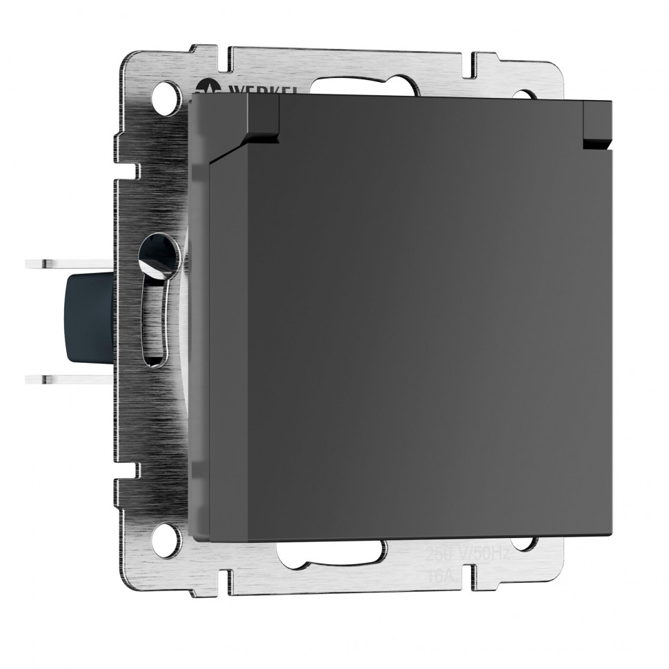 Розетка влагозащ. с зазем. с защит. крышкой и шторками N (графит матовый) W1171264 фото 1 — Multielectrika