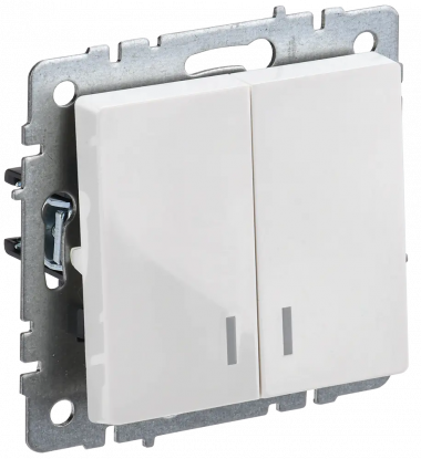 Выключатель двухклавишный с индикацией 10А IEK Brite ВС10-2-1-БрБ белый — Multielectrika