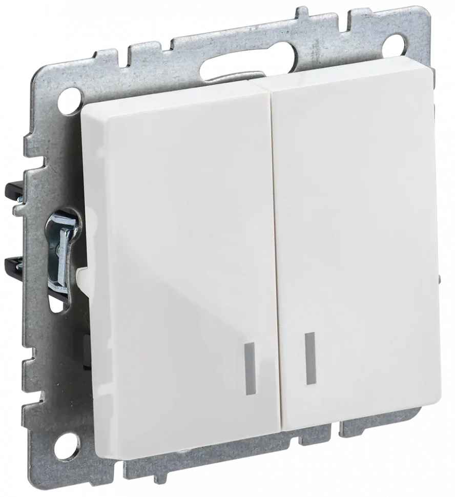 Выключатель двухклавишный с индикацией 10А IEK Brite ВС10-2-1-БрБ белый фото 1 — Multielectrika