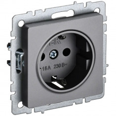 Розетка с заземлением с защитными шторками 16А IEK Brite РСР14-1-0-БрС сталь &mdash; Multielectrika
