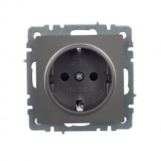 Розетка с заземлением с защитными шторками 16А IEK Brite РСР14-1-0-БрС сталь &mdash; Multielectrika