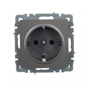 Розетка с заземлением с защитными шторками 16А IEK Brite РСР14-1-0-БрС сталь — Multielectrika