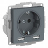 Розетка силовая+USB Schneider Electric Atlas Design грифель