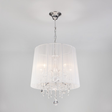 Люстра подвесная с абажуром и хрусталем 2045/5 хром/белый — Multielectrika