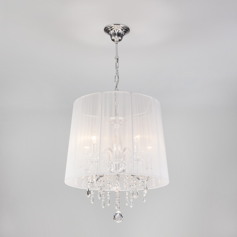 Люстра подвесная с абажуром и хрусталем 2045/5 хром/белый фото 1 — Multielectrika