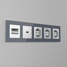 Накладка для двойной розетки Еthernet RJ-45 (серебряный рифленый) WL09-RJ45+RJ45-CP &mdash; Multielectrika