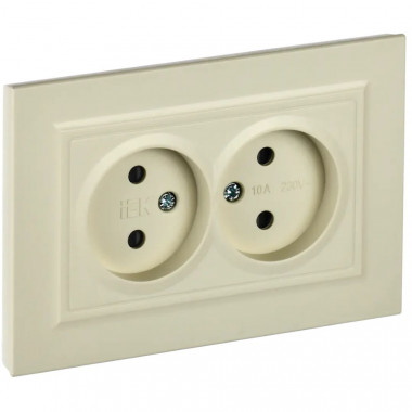Розетка двойная без заземления с защитными шторками 10А в сборе IEK Brite РСш12-2-БрКр бежевая — Multielectrika