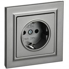 Розетка с заземлением с защитными шторками 16А в сборе IEK Brite РСР14-1-0-БрС сталь &mdash; Multielectrika