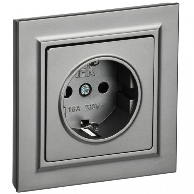 Розетка с заземлением с защитными шторками 16А в сборе IEK Brite РСР14-1-0-БрС сталь — Multielectrika
