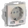 Розетка силовая+USB Schneider Electric Atlas Design жемчуг