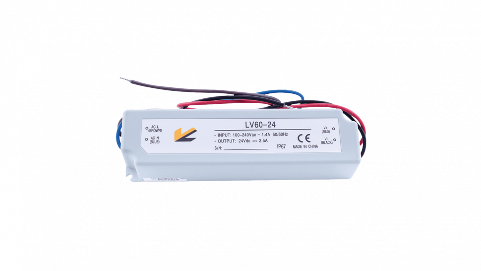 Блок Питания для ленты IP 67 пластик 60 W, 24V, LV-60-24 фото 1 — Multielectrika