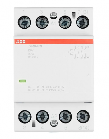 Контактор модульный ABB ESB40-40N-06 (40А АС-1, 4НО), катушка 230В AC/DC 3 модуля 1SAE341111R0640 — Multielectrika