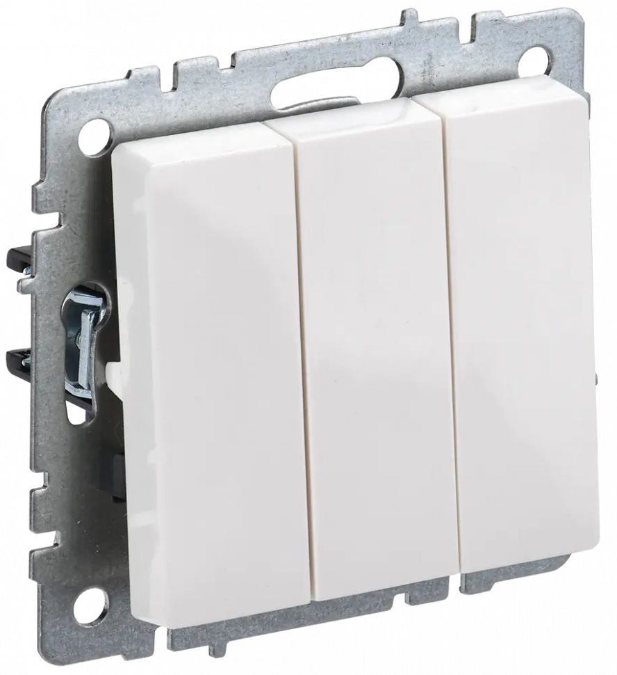 Выключатель трехклавишный 10А IEK Brite ВС10-3-0-БрБ белый фото 1 — Multielectrika