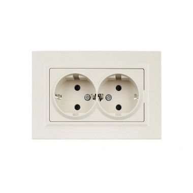 Розетка двойная с заземлением с защитными шторками 16А в сборе IEK Brite РСш12-3-БрКр бежевая — Multielectrika