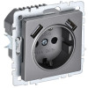 Розетка с заземлением с защитными шторками 16А с USB A+A 5В 2,1А IEK Brite РЮш10-1-БрС сталь фото 1 — Multielectrika