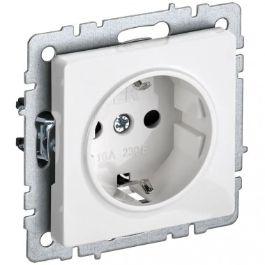 Розетка с заземлением с защитными шторками 16А IEK Brite РС14-1-0-БрБ белый — Multielectrika