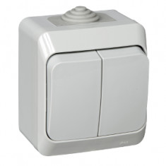 Выключатель двухклавишный 10АХ IP44 серый Schneider Electric Этюд BA10-042C &mdash; Multielectrika