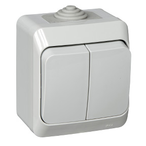 Выключатель двухклавишный 10АХ IP44 серый Schneider Electric Этюд BA10-042C — Multielectrika