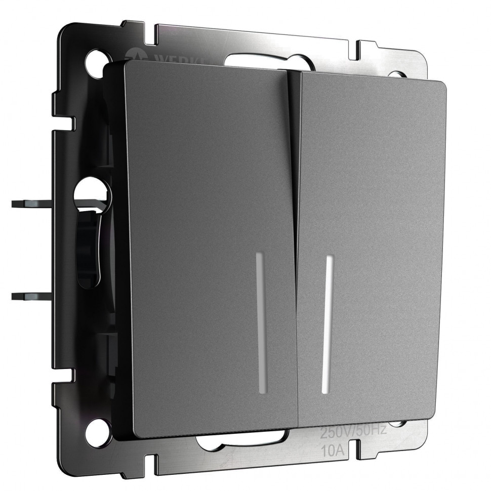 Выключатель двухклавишный проходной с подсветкой (графит матовый) W1122164 фото 1 — Multielectrika