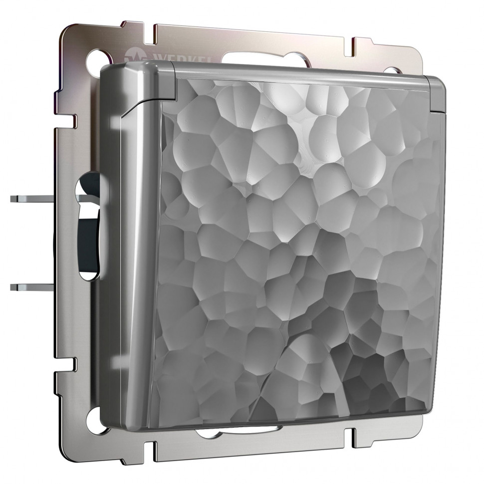 Розетка влагозащ. с зазем. с защит. крышкой и шторками (Hammaer серебряный) W1271206 фото 1 — Multielectrika