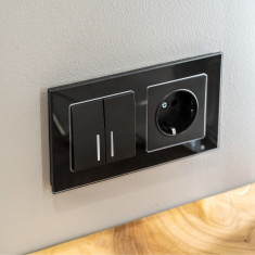 Выключатель двухклавишный с подсветкой (черный матовый) W1120108 &mdash; Multielectrika