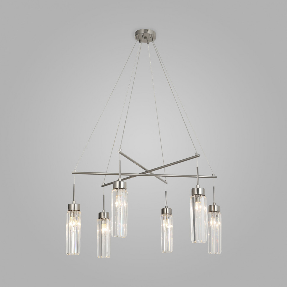 Умная подвесная люстра с хрусталем 60163/6 никель фото 1 &mdash; Multielectrika