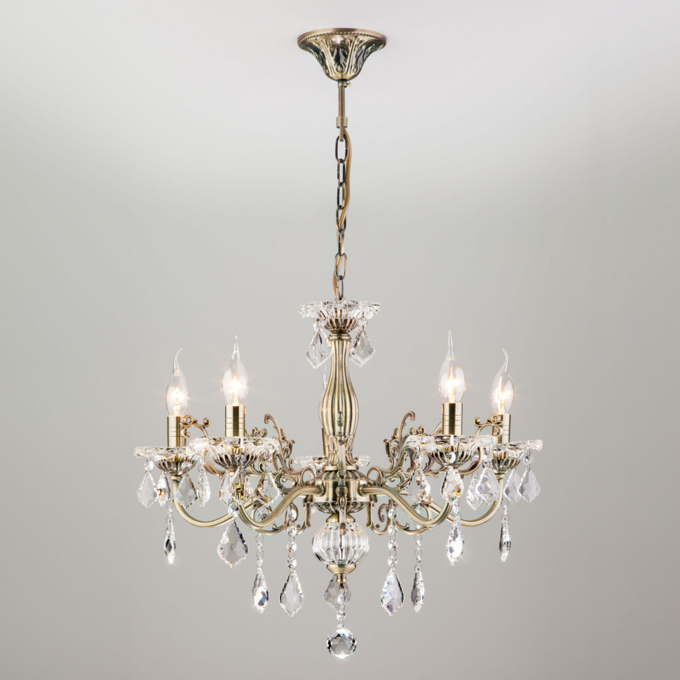 Люстра с хрусталем в классическом стиле 3281/5 античная бронза / прозрачный хрусталь фото 1 — Multielectrika